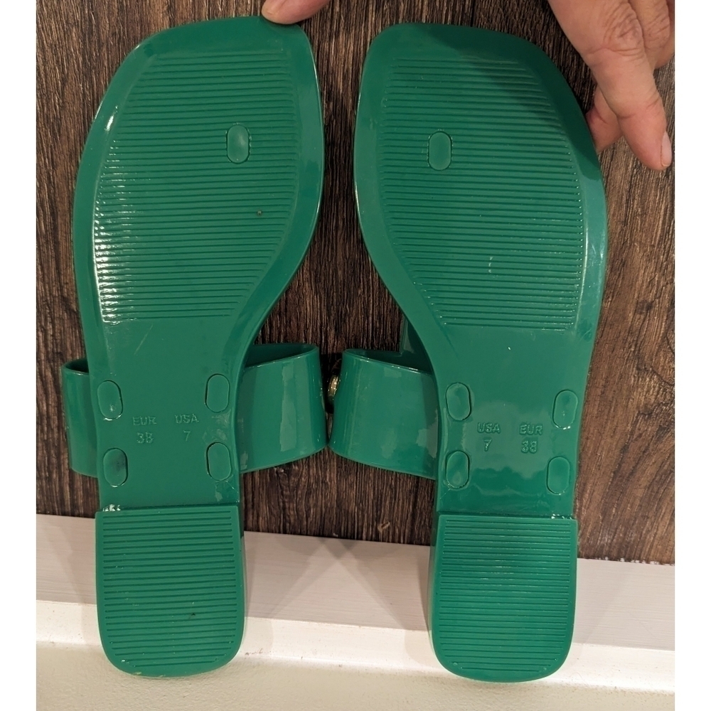 Jeffrey Campbell A Lil Bit Green Jelly Sandals Size 7 - Picture 6 of 10